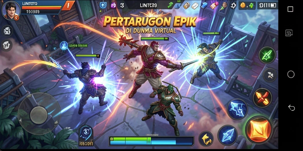 Tampilan gameplay seru di LINITOTO saat pertarungan berlangsung.