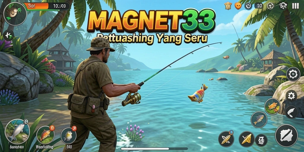 Screenshot game MAGNET33 menampilkan ikan yang melawan pemancing.