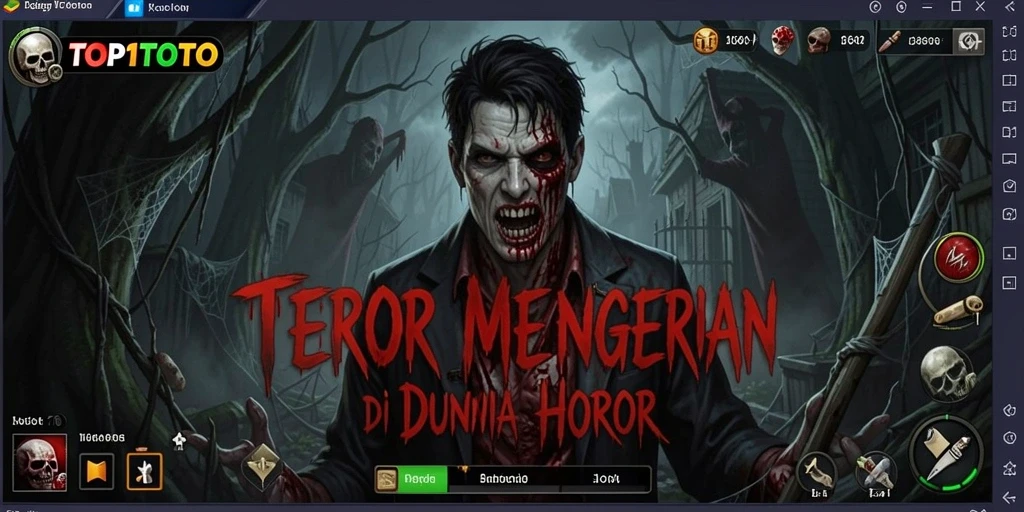 Tampilan gameplay seram dari TOP1TOTO dengan efek suara menakutkan.